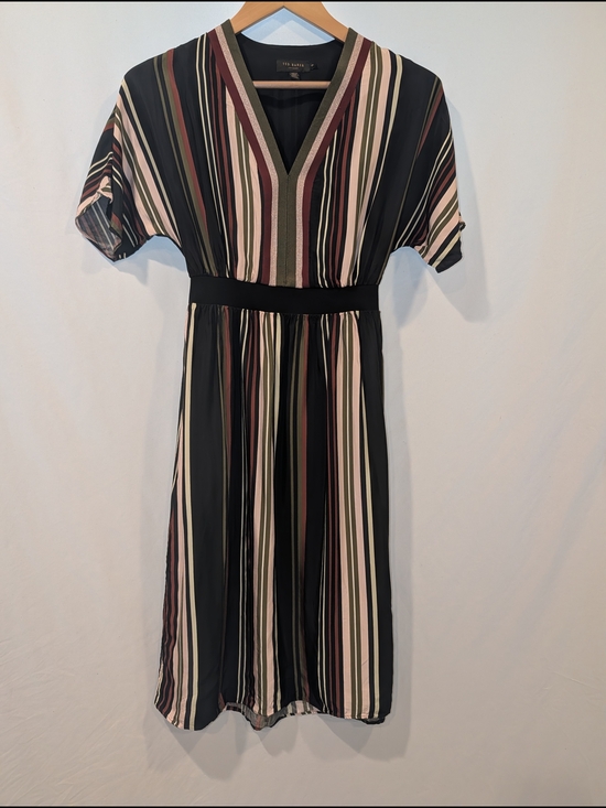 Ted Baker London Dresses & Skirts - Ted Baker London Black‎ Midi Dress with Cream, Pink and Olive Stripes